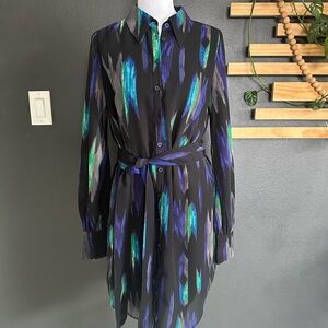 Kirna Zabete Black and Blue Long Sleeve Dress